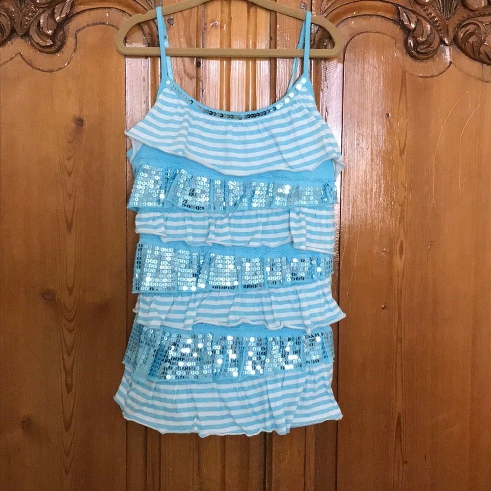 Justice Asymmetrical Sequin Stripe Top